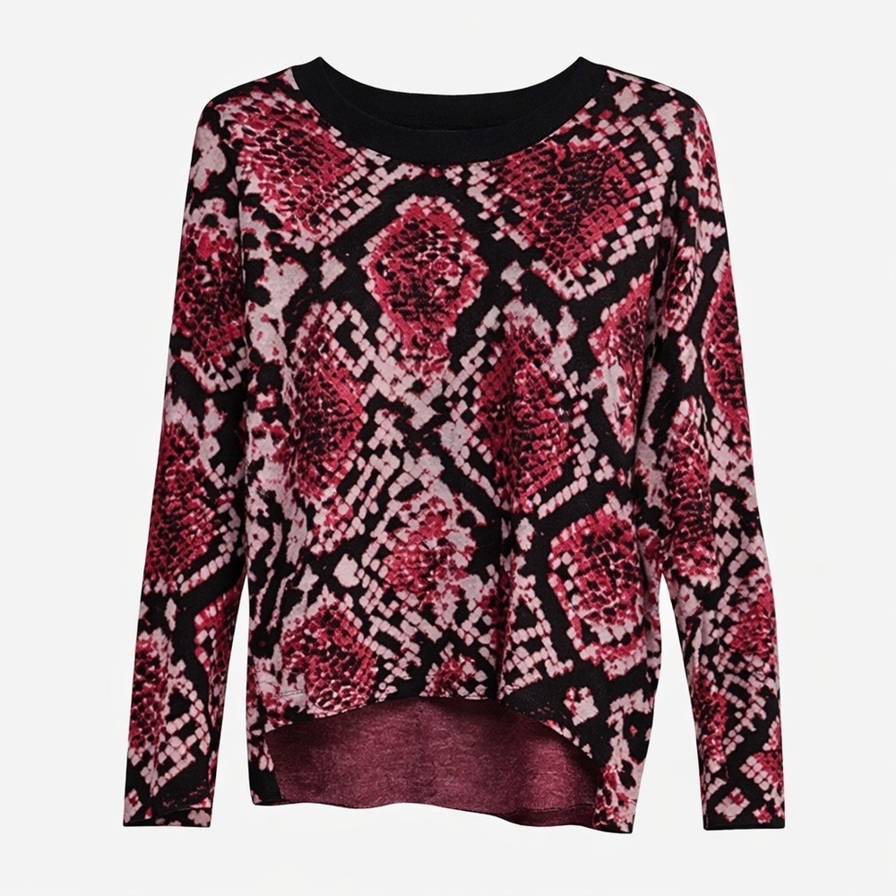DKNY Pink Snakeskin Print Sweater Small Long Sleeve Knit Statement Top